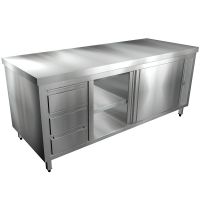 Edelstahl Arbeitsschrank mit Schubladenblock und Türen – Profi-Serie