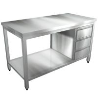 Edelstahl Arbeitstisch mit Boden und Schubladen – Profi-Serie