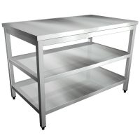 Edelstahl Arbeitstisch mit Boden und Zwischenboden – Profi-Serie